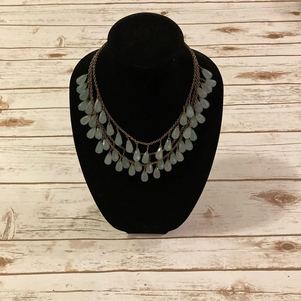Bib Sea Foam Green Faceted Acrylic Dangling Beads Chain Link Statement Necklace